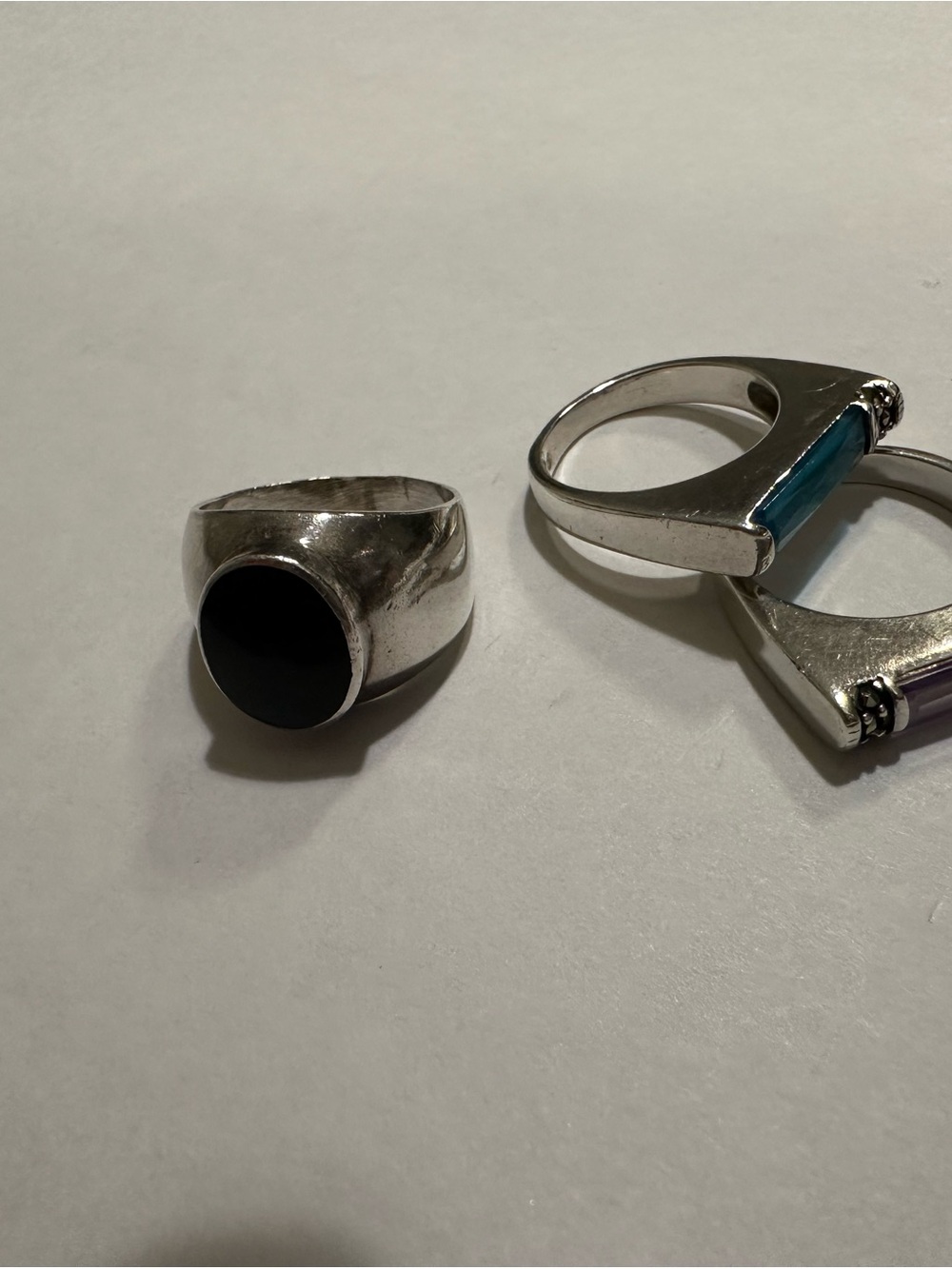 Sterling Silver Trio Ring Set with Black, Blue, and Purple Stones - Picture 3 of 4